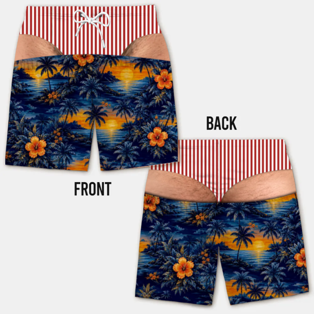 Lustige Herren-Badeshorts mit optischer Täuschung – Perfekt für Party & Urlaub